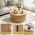 Artiss Round Coffee Table Storage Fluted Center Table Living Room Office 80cm Wood