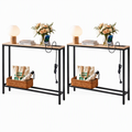 Artiss Set of 2 Narrow Sofa Console Tables with Charging Station, Wood