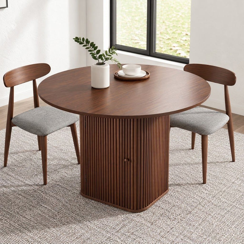 Artiss Modern Round Dining Table with Hidden Storage Base 100cm Dark Walnut