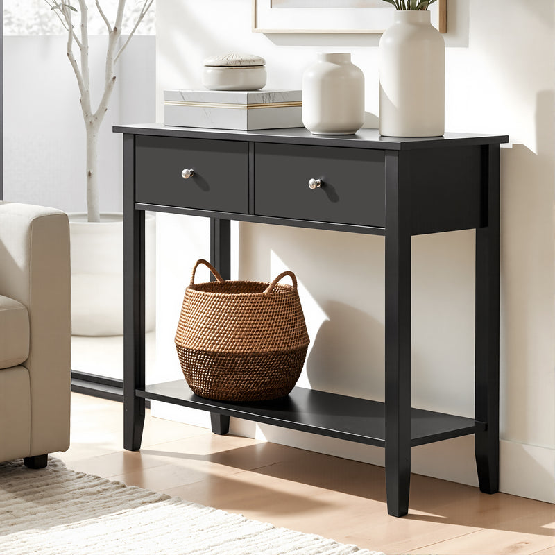 Artiss Console Table 80cm 2 Drawer Black Hallway Sofa Entryway