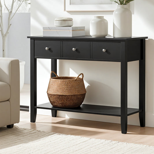 Artiss Console Table 100cm 3 Drawers Black Hallway Sofa Entryway