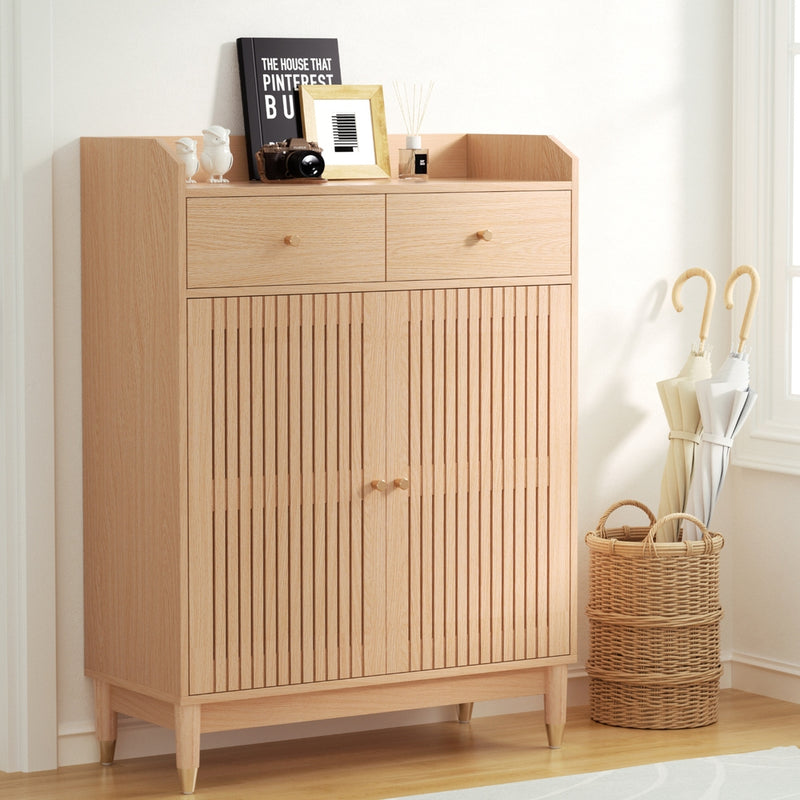 Artiss Shoe Rack Cabinet 4-Tier 16 Pairs Pine Wood