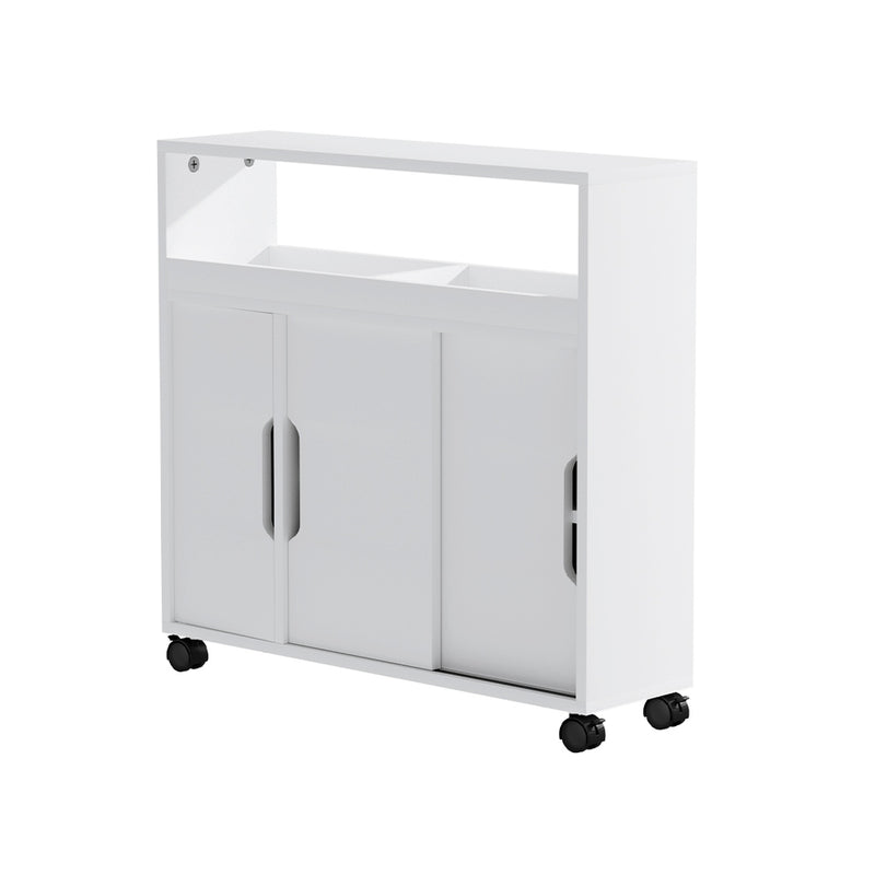 Artiss Bathroom Storage Cabinet 3 Doors Toilet Caddy Shelf Wheels White