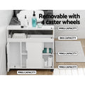 Artiss Bathroom Storage Cabinet 3 Doors Toilet Caddy Shelf Wheels White