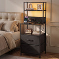 Artiss Bedside Table Tall LED Charging Drawers Black Nightstand