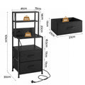 Artiss Bedside Table Tall LED Charging Drawers Black Nightstand