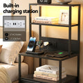 Artiss Bedside Table Tall LED Charging Drawers Black Nightstand