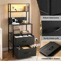 Artiss Bedside Table Tall LED Charging Drawers Black Nightstand