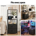 Artiss Bedside Table Tall LED Charging Drawers Black Nightstand