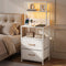 Artiss Bedside Table Tall White LED Charging Station Drawers