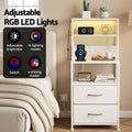 Artiss Bedside Table Tall White LED Charging Station Drawers