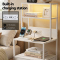 Artiss Bedside Table Tall White LED Charging Station Drawers