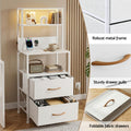 Artiss Bedside Table Tall White LED Charging Station Drawers
