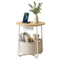 Artiss Round Coffee Table Charging Station Storage Basket