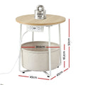 Artiss Round Coffee Table Charging Station Storage Basket