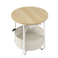 Artiss Round Coffee Table Charging Station Storage Basket