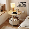 Artiss Round Coffee Table Charging Station Storage Basket