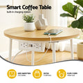 Artiss Round Coffee Table Charging Station Storage Basket