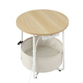 Artiss Set of 2 Round Coffee Table Bedside Side End Table Charging Station Storage Basket