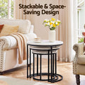 Artiss Nesting Coffee Table Set of 3 Round Stackable Side End Tables Marble Finish White
