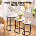 Artiss Nesting Coffee Table Set of 3 Round Stackable Side End Tables Marble Finish White