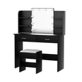 Artiss Dressing Table Black 10 LED Bulbs Mirror Stool Set