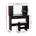 Artiss Dressing Table Black 10 LED Bulbs Mirror Stool Set