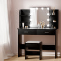 Artiss Dressing Table Black 10 LED Bulbs Mirror Stool Set