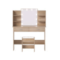Artiss Dressing Table Mirror Stool 10 LED Bulbs Wood