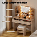 Artiss Dressing Table Mirror Stool 10 LED Bulbs Wood