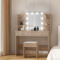 Artiss Dressing Table Mirror Stool 10 LED Bulbs Wood