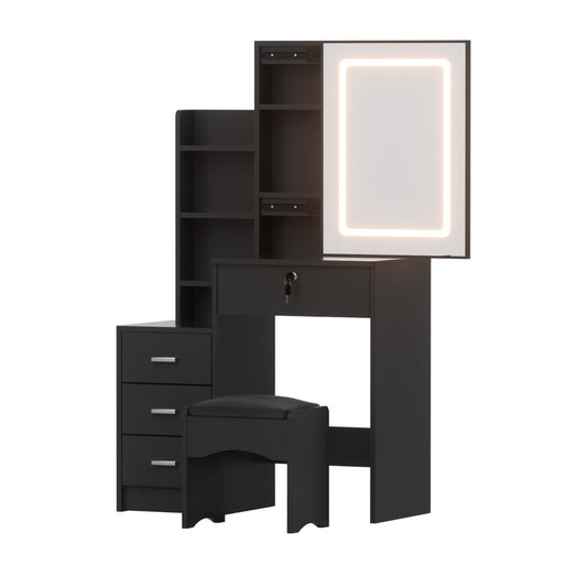 Artiss Dressing Table Vanity Desk Led Mirror Black with Stool