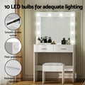 Artiss Dressing Table Vanity Desk White 10 LED Bulbs Stool