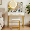 Artiss Dressing Table Vanity Desk LED Charging White Stool