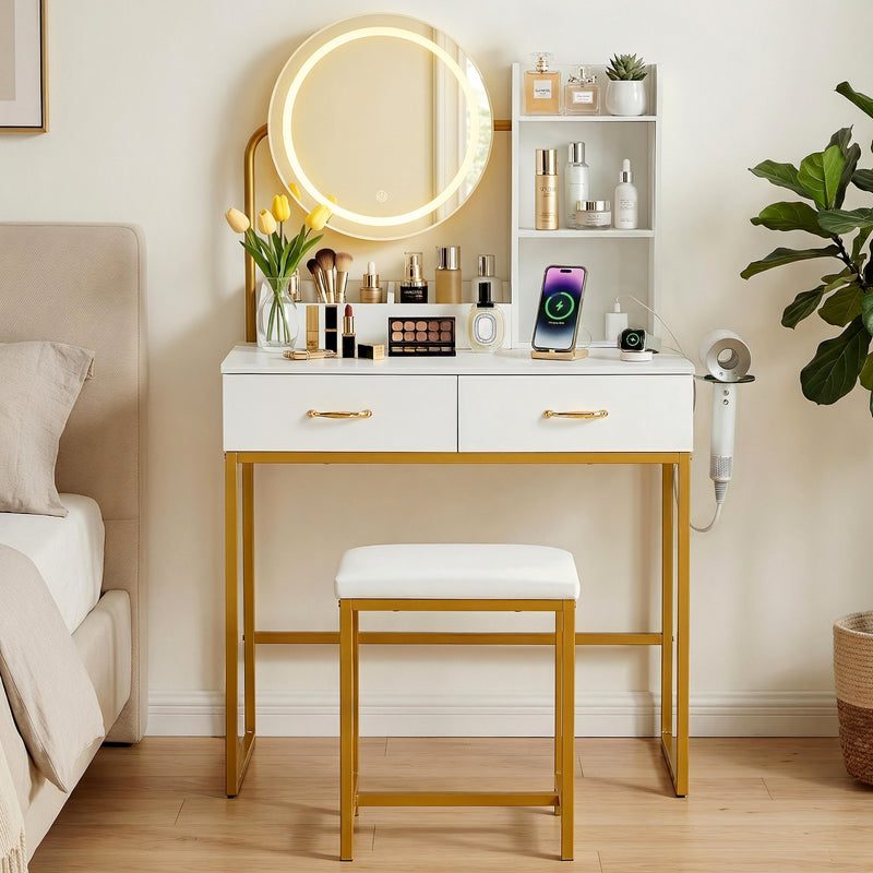 Artiss Dressing Table Vanity Desk LED Charging White Stool