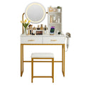 Artiss Dressing Table Vanity Desk LED Charging White Stool
