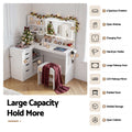 Artiss Dressing Table Corner Vanity Desk Set Stool LED Charging Station White