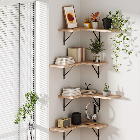Artiss Floating Wall Shelf Corner Shelves Set of 4 Wood