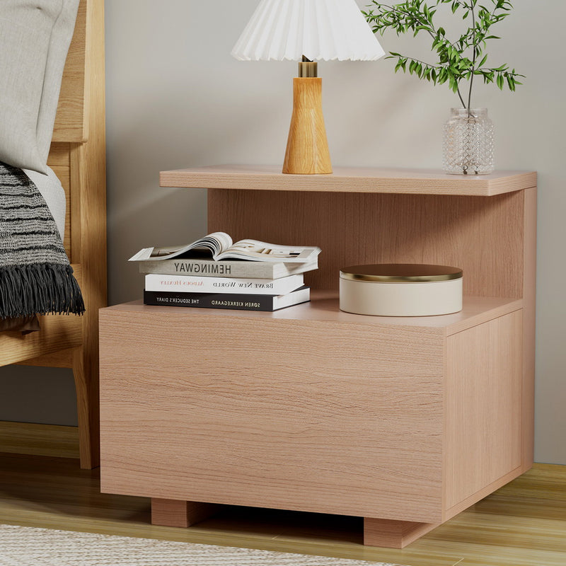 Artiss Bedside Table 1 Drawer Pine Wood Nightstand