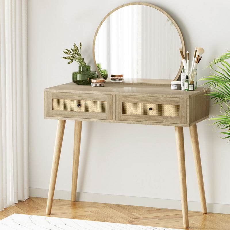 Artiss Dressing Table Set Rattan Frances Mirror Stool