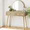 Artiss Dressing Table Set Rattan Frances Mirror Stool