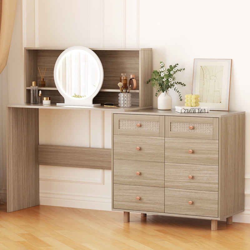 Artiss Dressing Table LED Mirror Pine Stool Set