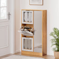 Artiss Shoe Rack Cabinet Mirror White 80cm