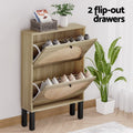 Artiss Shoe Rack Cabinet 2 Drawers Rattan 6 Pairs Storage