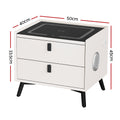 Artiss Smart Bedside Table 2 Drawers Wireless Charging LED White
