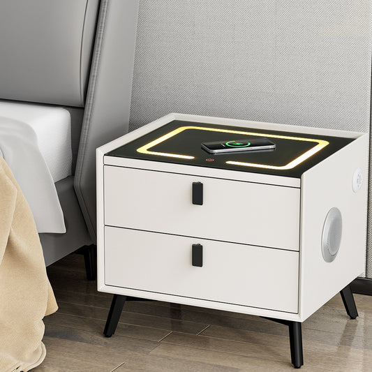 Artiss Smart Bedside Table 2 Drawers Wireless Charging LED White