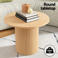 Artiss Round Coffee Table Fluted Wood 80cm