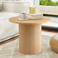Artiss Round Coffee Table Fluted Wood 80cm