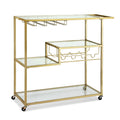 Artiss Bar Cart 102cm Gold Cocktail Wine Rack Glass Holder Trolley