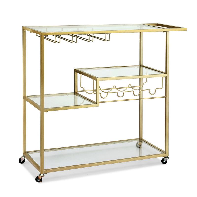 Artiss Bar Cart 102cm Gold Cocktail Wine Rack Glass Holder Trolley